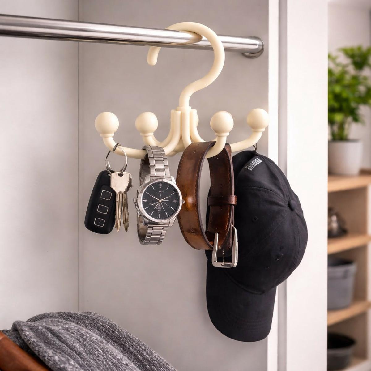 Multi Hook Hanger for Keys, Belts & Accessories - Space Saving Organizer