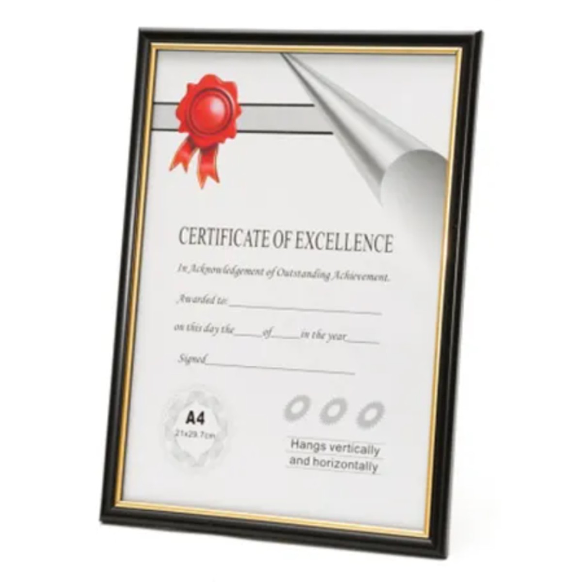 A4 Certificate Frame Black Gold