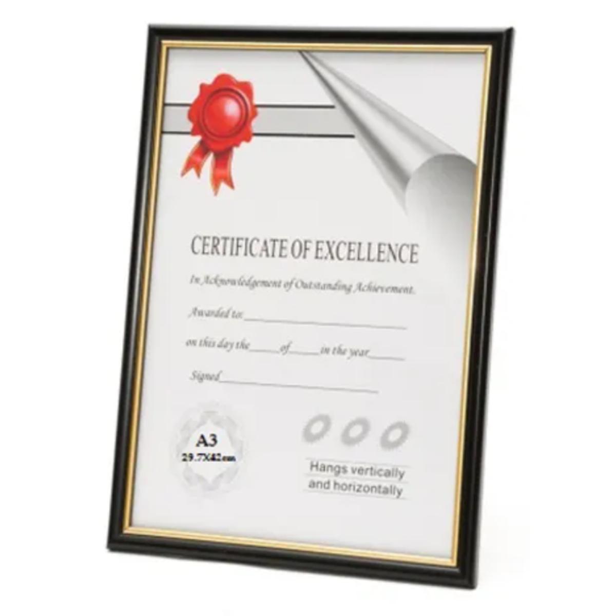 Certificate Frame Black Gold A3
