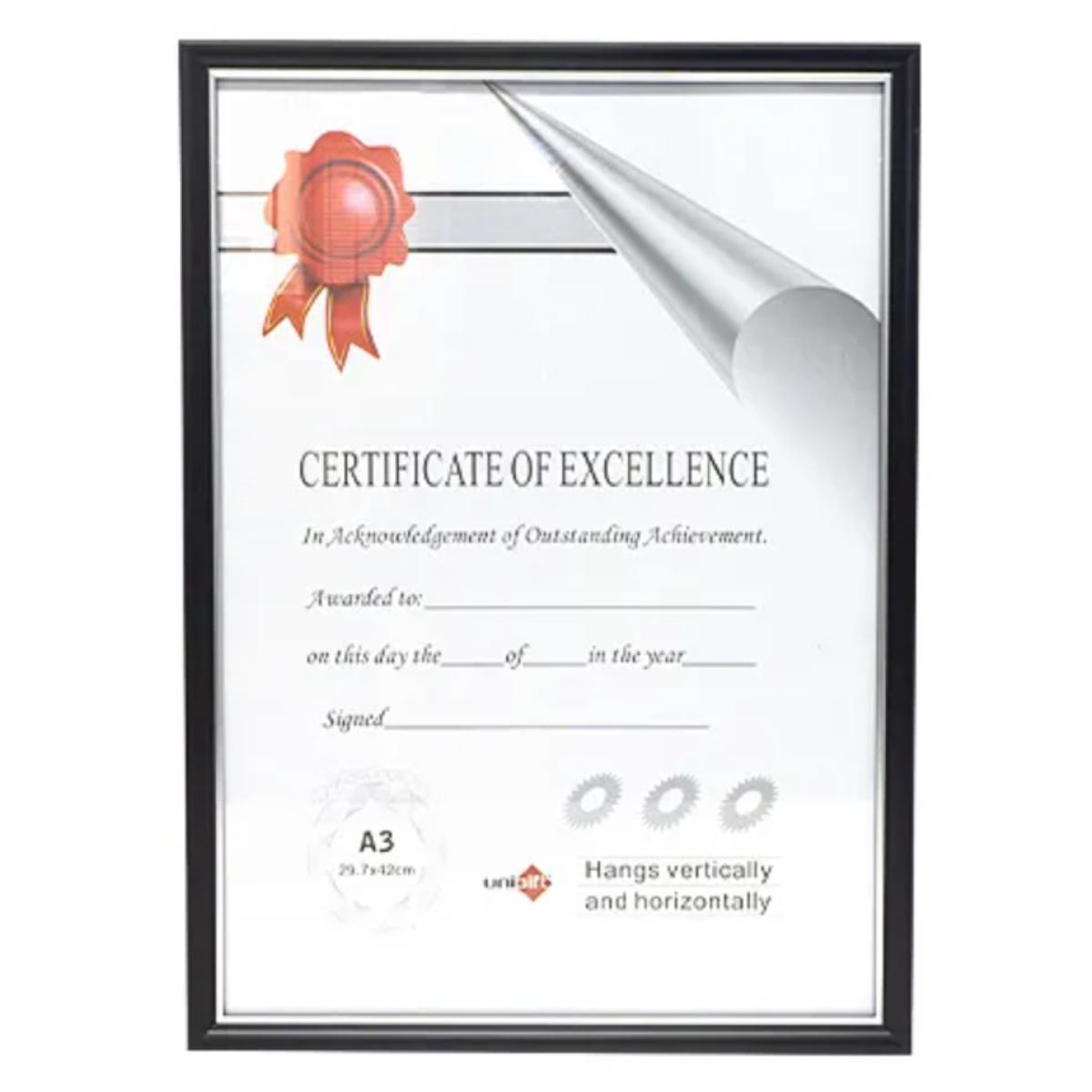 Certificate Frame Black Silver A3
