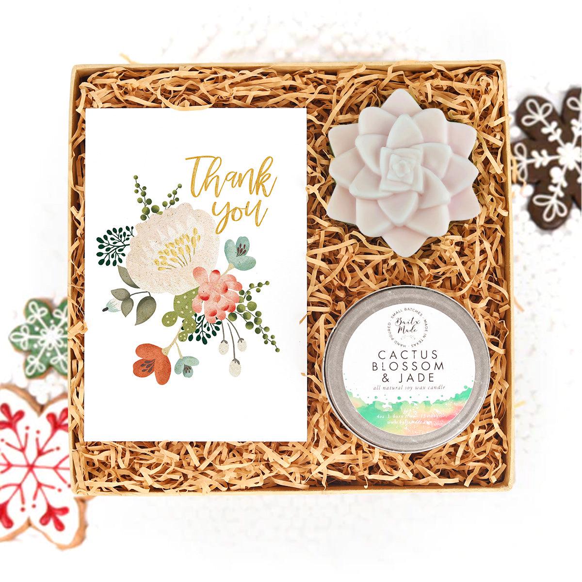 Gift Box - 1 Rosette Succulent Soap and 1 Soy Candle - With Love Card | Mint Succulent Soap