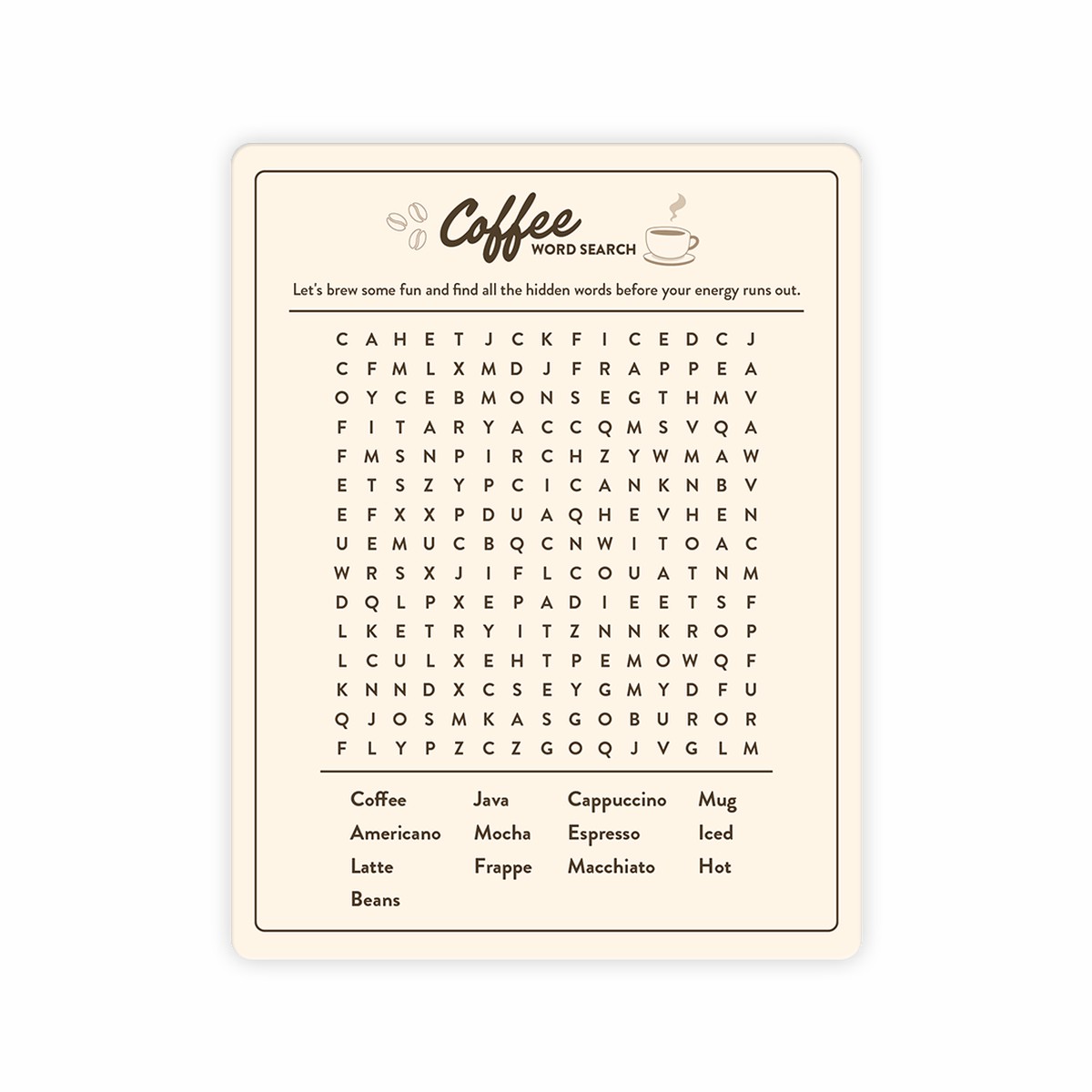 Coffee Word Search