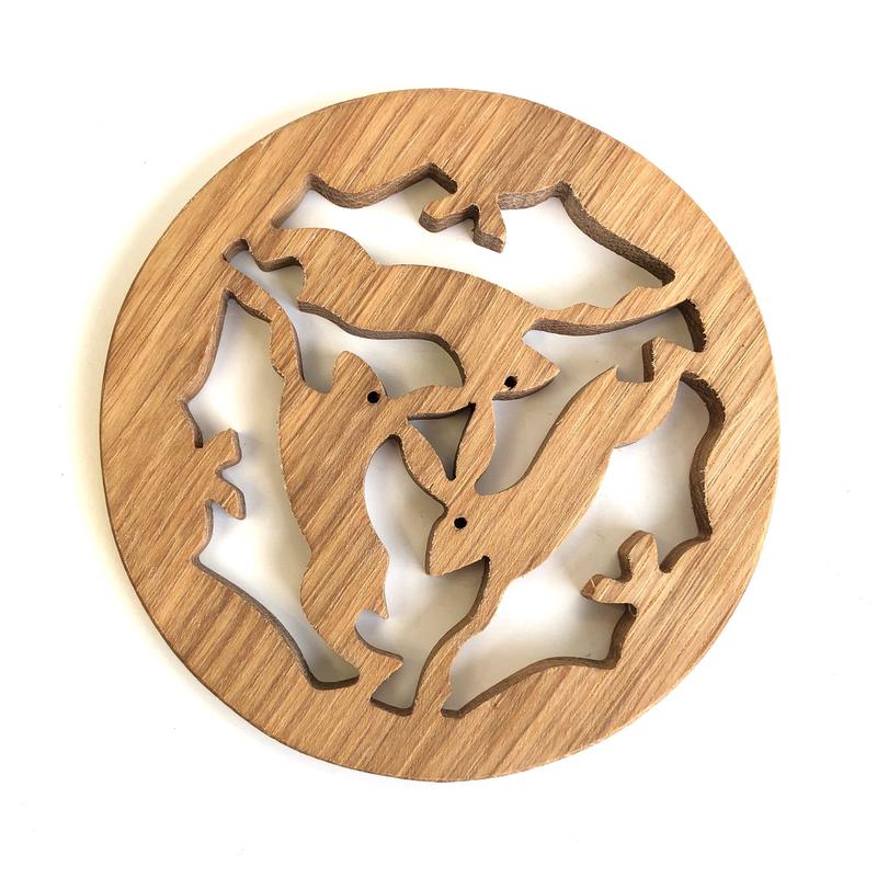 Oak fretwork coaster - hares