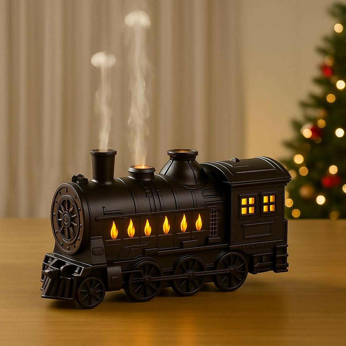 Train-Shaped Aroma Diffuser with Double Spray, Flame Lights & Timer Modes