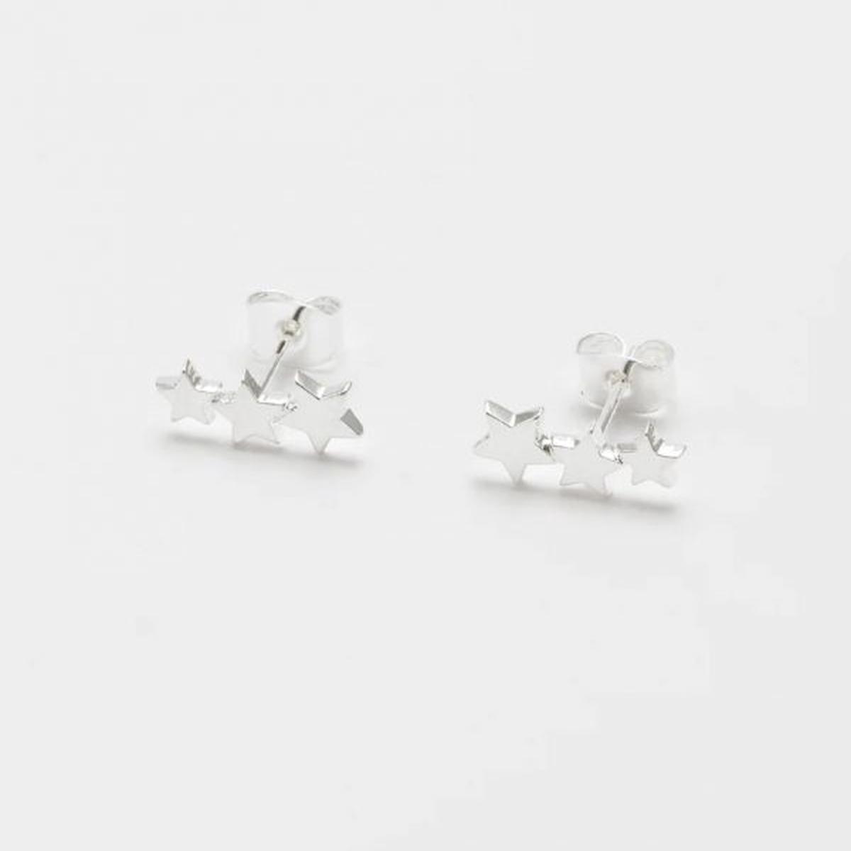 Trio Star Stud Earrings  Silver Plated