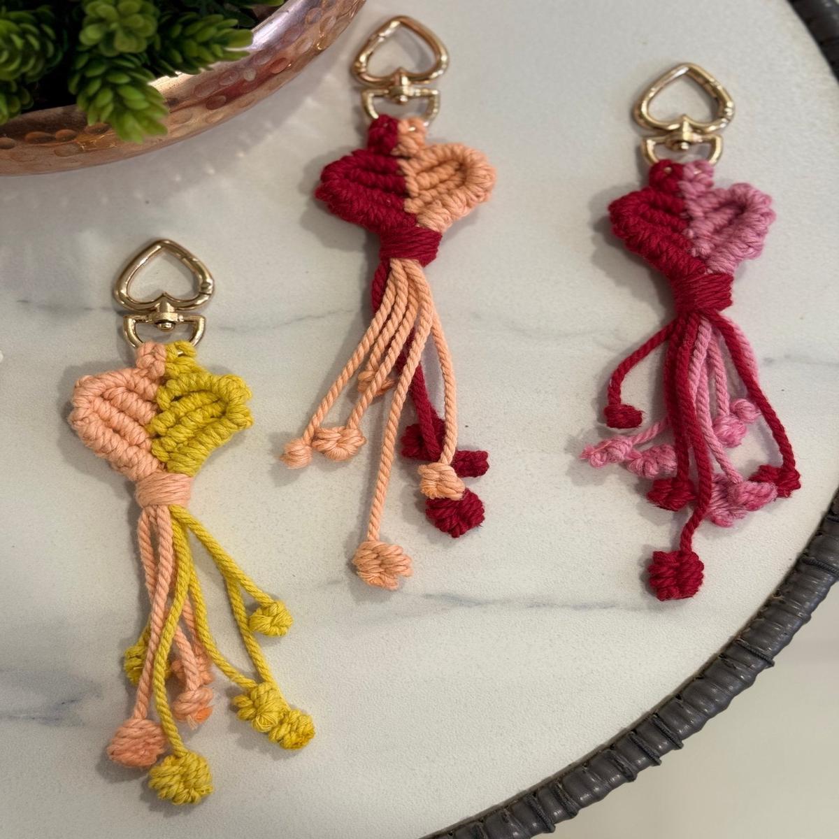 Macrame Heart Keychain Handmade Boho Keychain Charm
