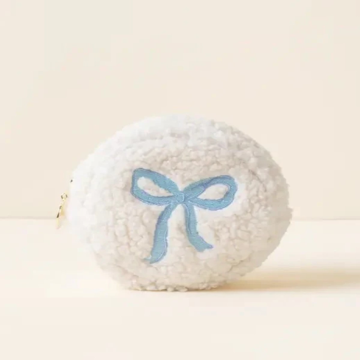 Circle Teddy Pouch - Blue Bow