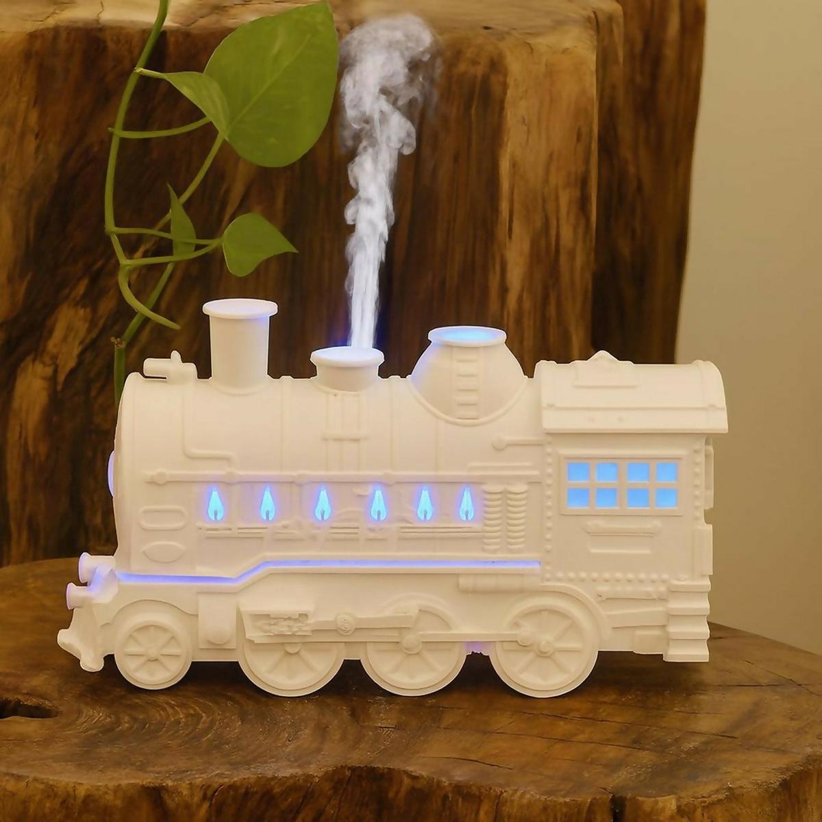 White Train Aroma Diffuser with Double Mist, LED Flames & Timer Modes