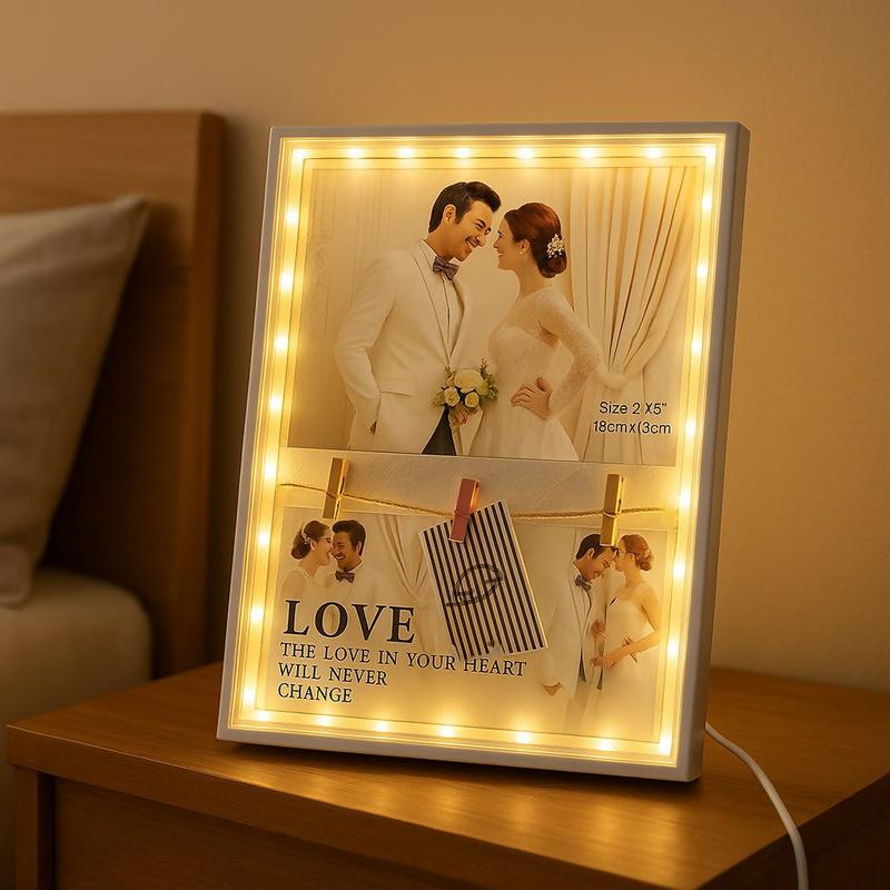 LED Rectangle Photo Frame with Warm Golden Glow