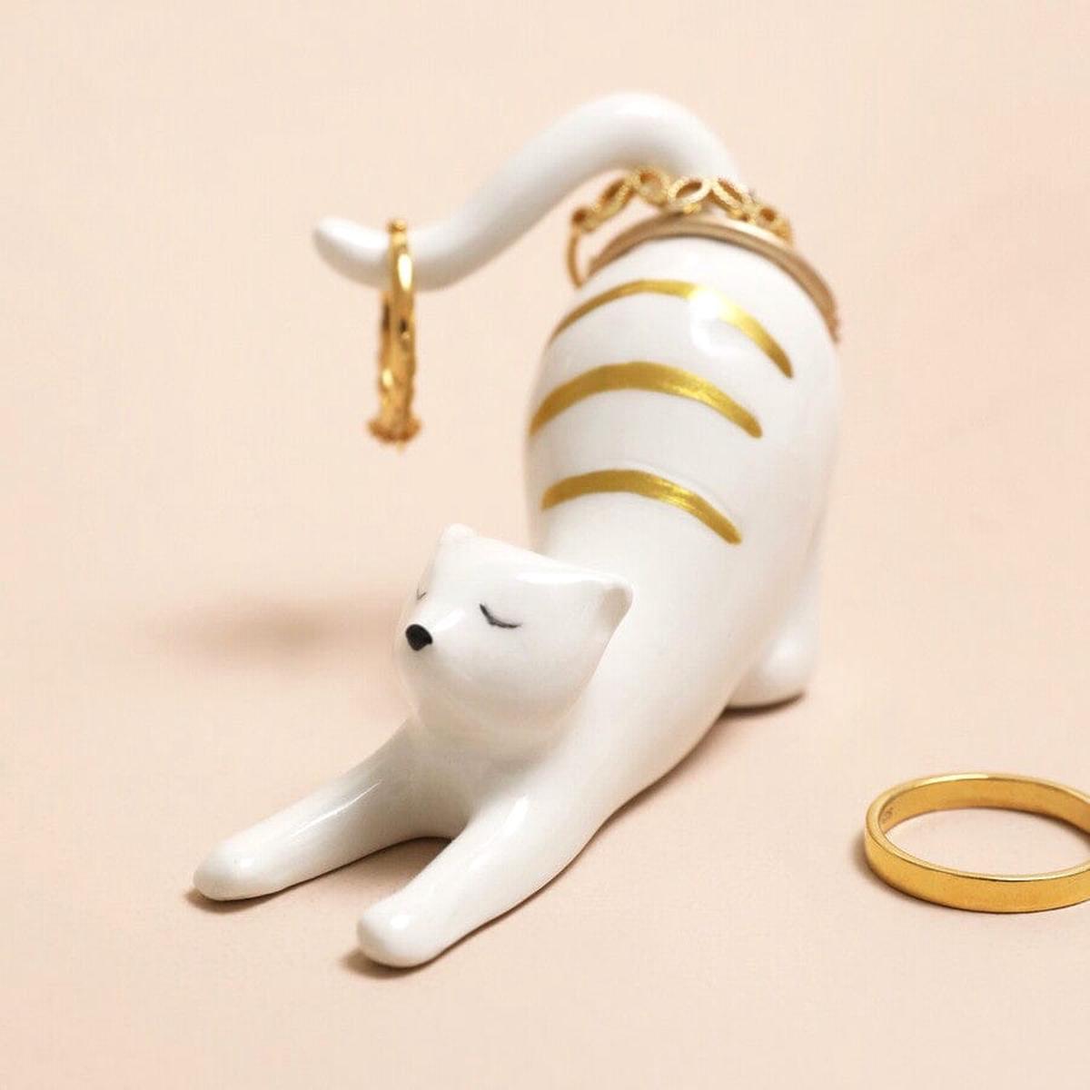 Ceramic Stretching Cat Ring Holder