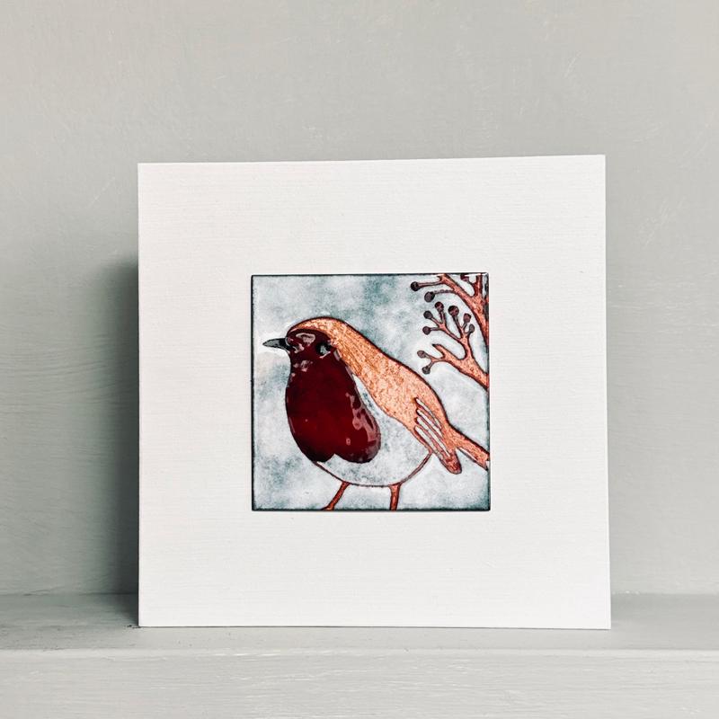 Enamel picture - Robin