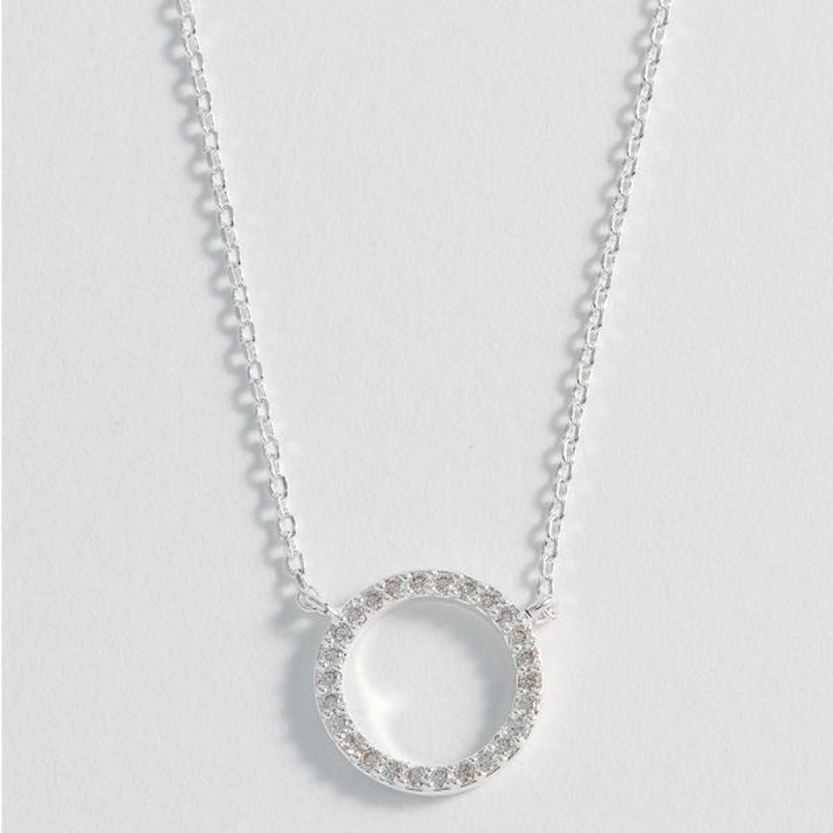 Large Pave Set Circle Necklace  Silver Plated