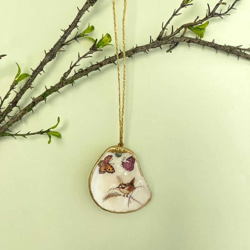 Oyster shell wall hanging - wren