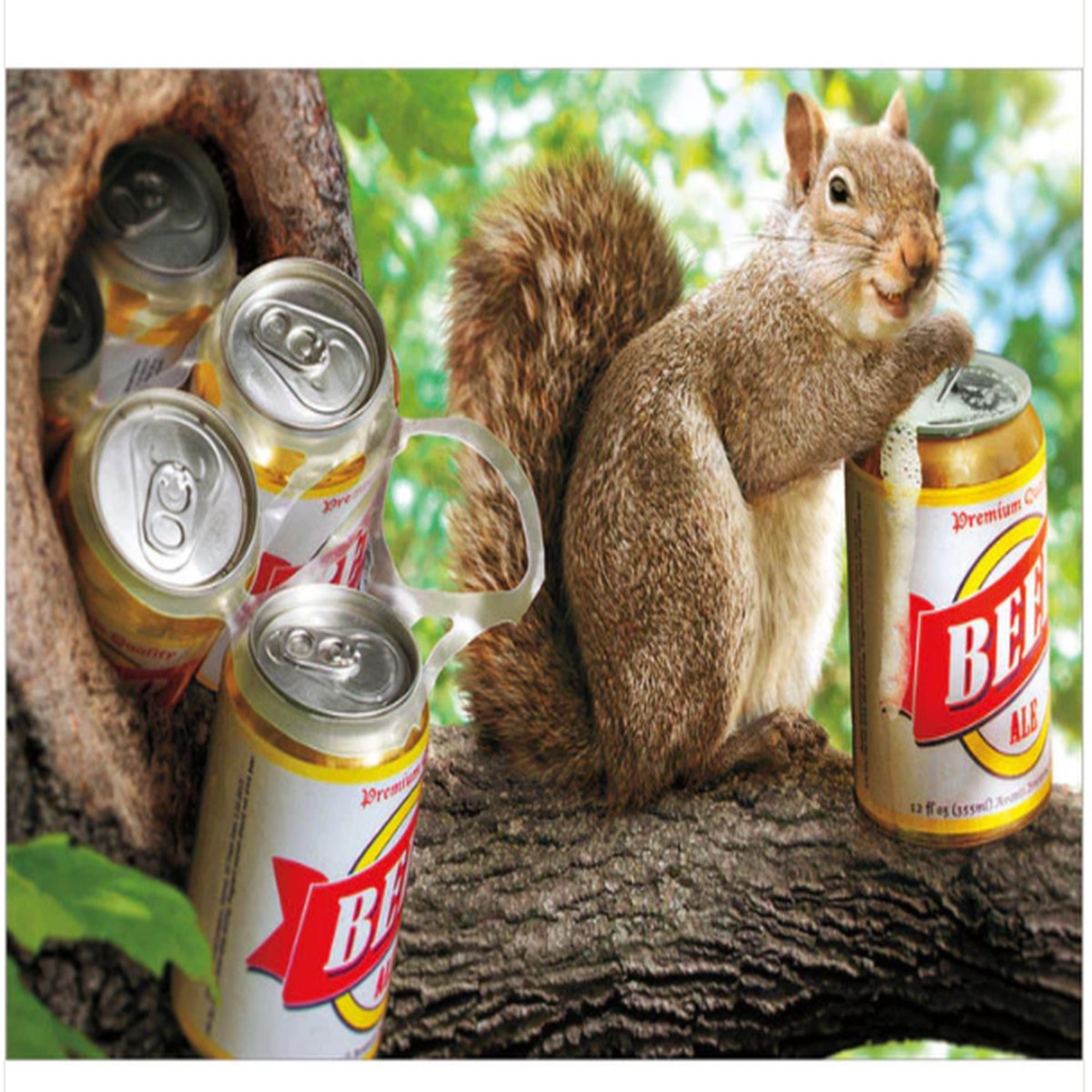 SQUIRRELS CARRYING SIX PACK