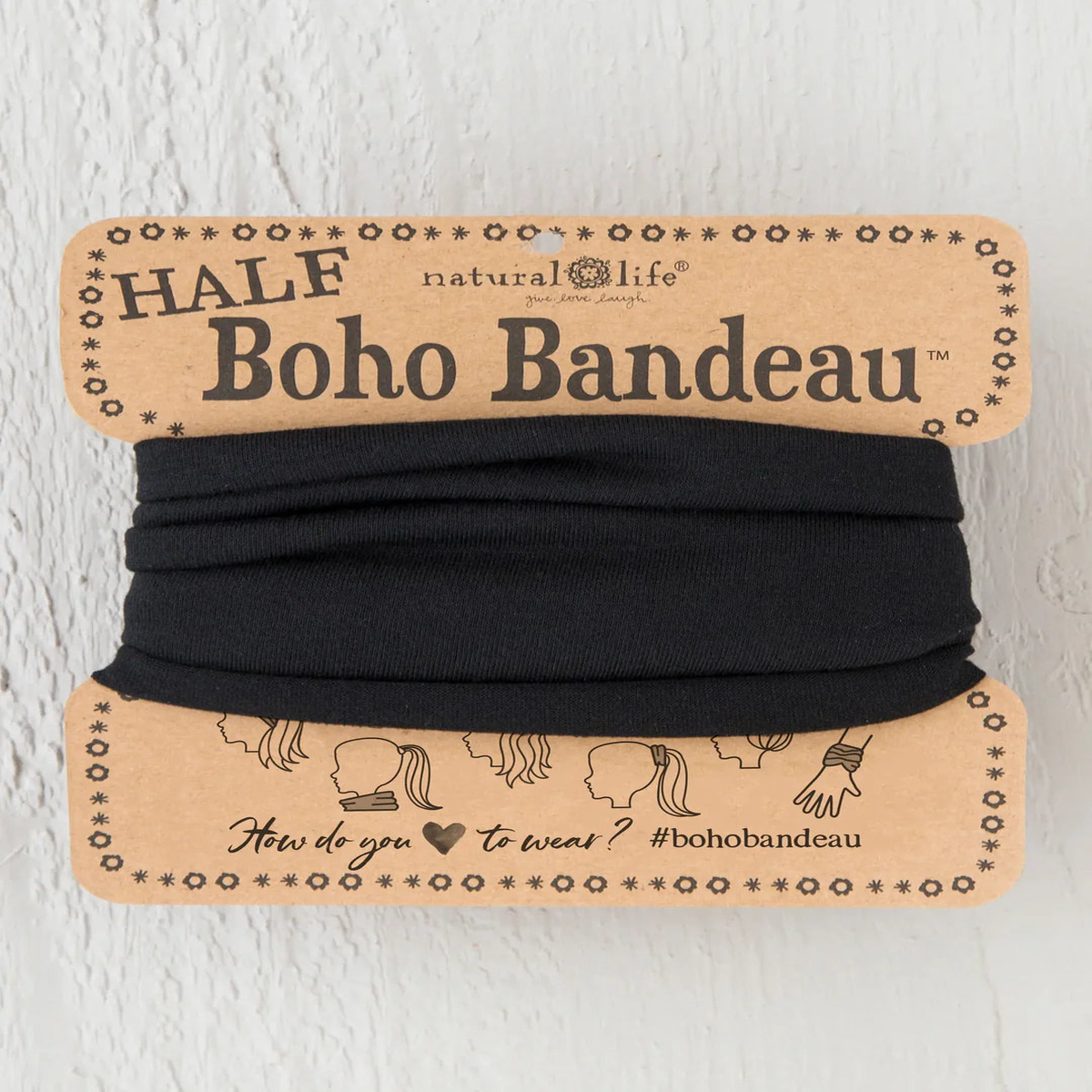 Half Boho Bandeau Headband In Solid Black