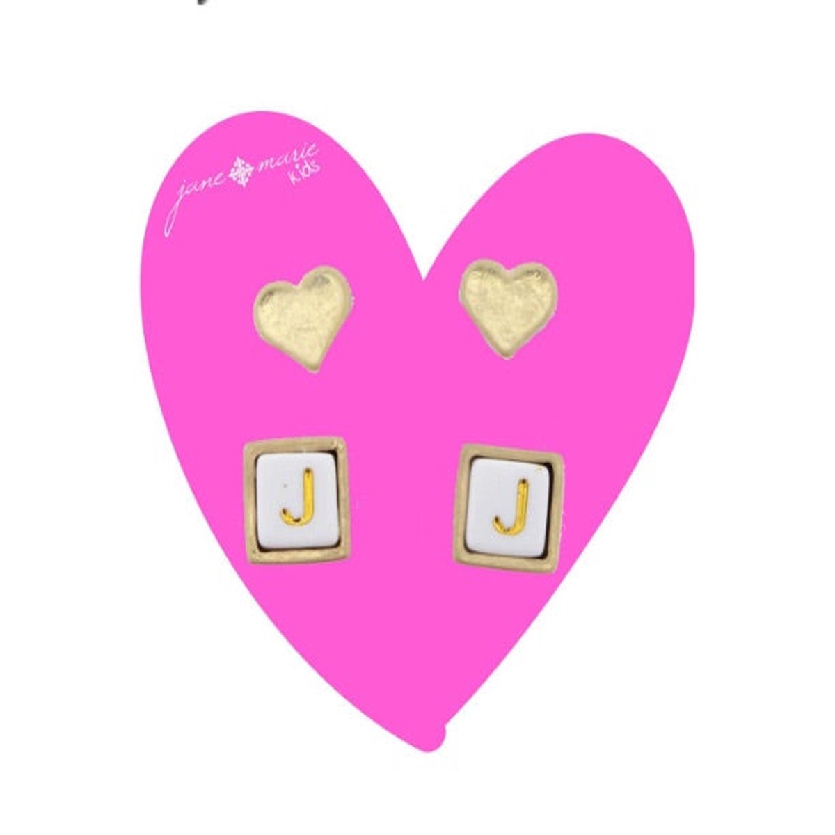 Pink Card Kids Initial Stud J