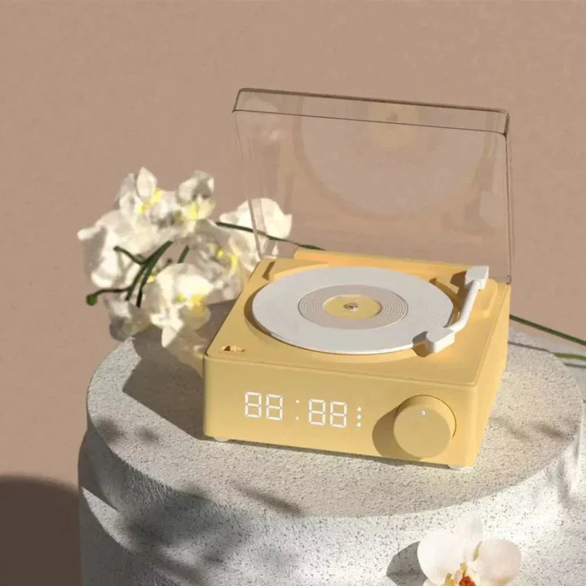 Retro Bluetooth Turntable Speaker with Alarm Clock Functionality