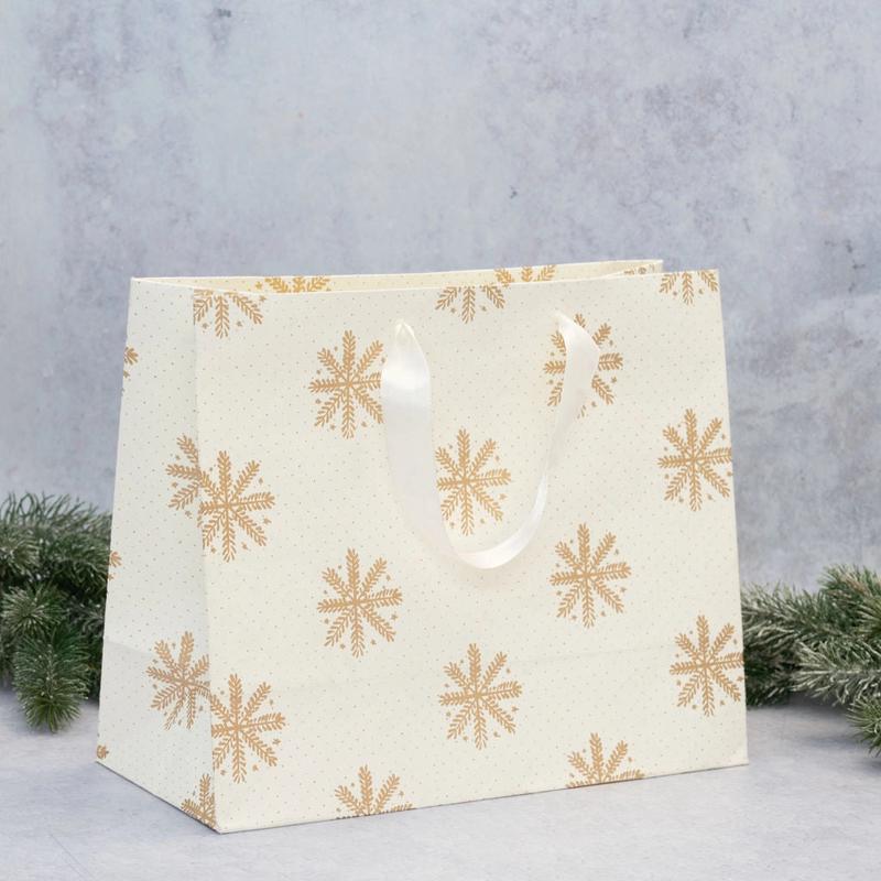 Gold Snowflake Paper Gift Bag - 3 Sizes Small